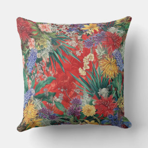 New Zealand Wildflowers on Red Background Cushion