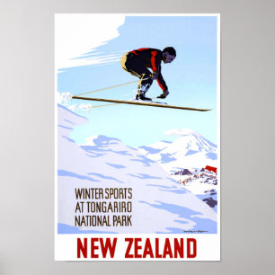 New Zealand Winter Sports Vintage Travel Poster