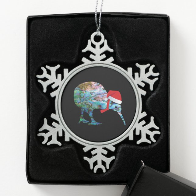 NEW ZEALAND XMAS  KIWI SIMPLE PAUA SNOWFLAKE PEWTER CHRISTMAS ORNAMENT (Box)