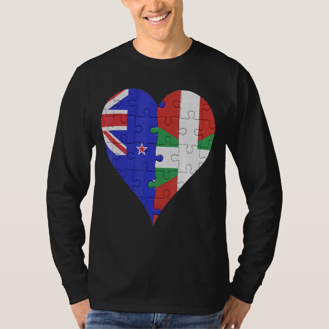 New Zealander Basque Flag Heart T-Shirt (Front)