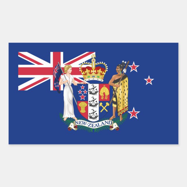New Zealander Flag & Coat of Arms, New Zealand Rectangular Sticker (Front)
