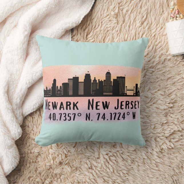 Newark NJ City Skyline Latitude and Longitude  Cushion (Blanket)