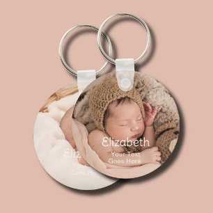 Newborn Baby 2 Photo Name Key Ring