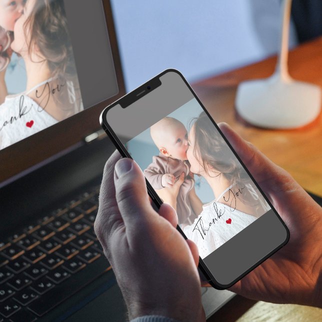 Newborn baby 2 photos simple script thank you card (Creator Uploaded)