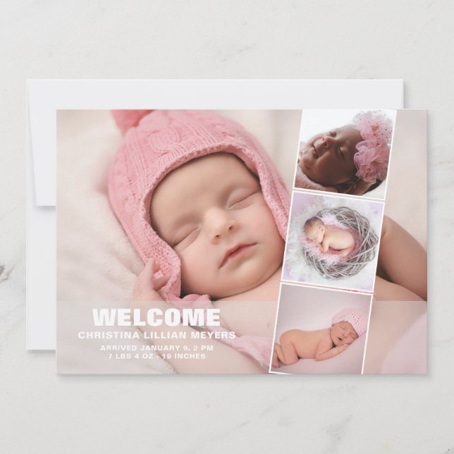 Newborn Baby 4 Photo Collage Birth Announcement (Front)