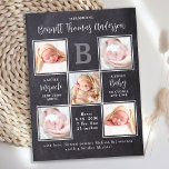 Newborn Baby 5 Photo Collage Birth Announcement  Postcard<br><div class="desc">Announce your new baby to friends and family with these rustic chalkboard slate, fun modern and unique photo collage birth announcement cards. Customise with 5 of your photos, and personalise with monogram initial, name, birth stats. Inspirational quote: "A little Miracle sent from above, a sweet Baby to cuddle and love"...</div>