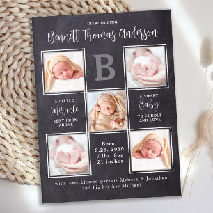 Newborn Baby 5 Photo Collage Birth Announcement Postcard