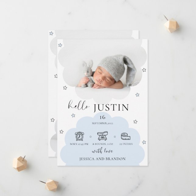 Newborn Baby Birth Announcement Photo Collage (Front/Back In Situ)