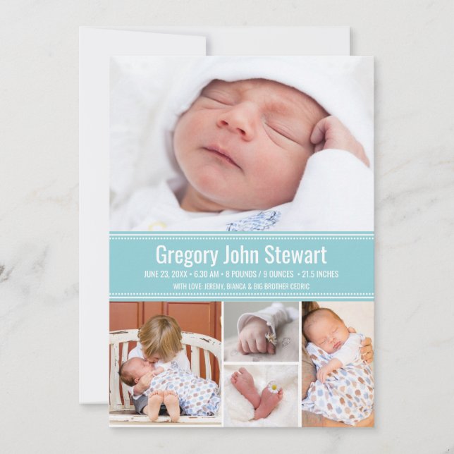 Newborn Baby Birth Announcement Photo Collage (Front)