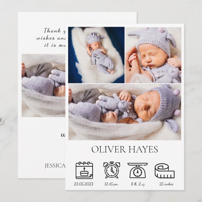 Newborn Baby Birth Announcement Photo Collage (Front/Back)