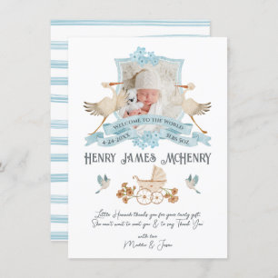 Newborn Baby Birth Announcement Photo Crest Stork
