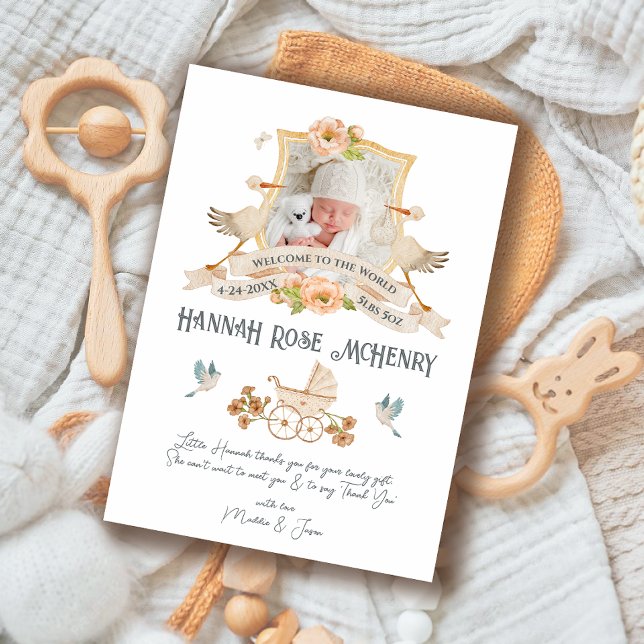 Newborn Baby Birth Announcement Photo Crest Stork (Creator Uploaded)