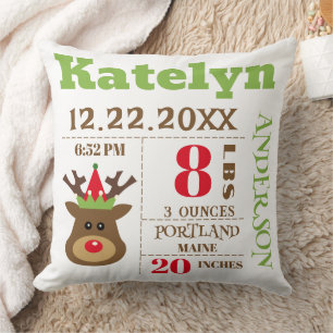 Newborn Baby Birth Stats Christmas Cushion