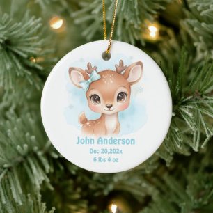 Newborn Baby Boy Birth Stats Deer Photo Ceramic Ornament