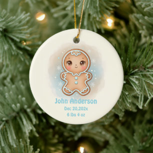 Newborn Baby Boy Birth Stats Gingerbread Photo Ceramic Ornament