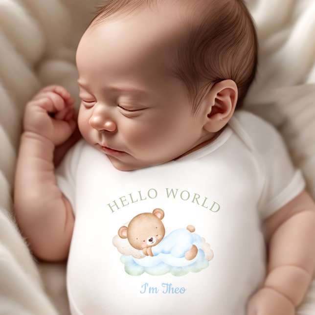 Newborn Baby Boy Name Blue Green Bear Baby Bodysuit (Newborn Baby Boy Name Blue Green Bear Baby Bodysuit)