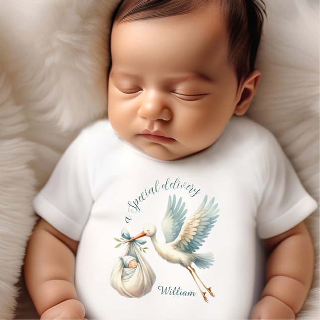 Newborn Baby Boy Name Blue Stork Delivery Baby T-Shirt (Newborn Baby Boy Name Blue Stork Delivery Baby T-Shirt)