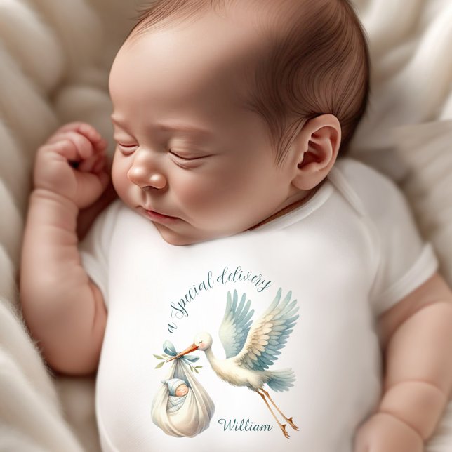 Newborn Baby Boy Name Blue Stork Delivery Bodysuit (Newborn Baby Boy Name Blue Stork Delivery Baby Bodysuit)