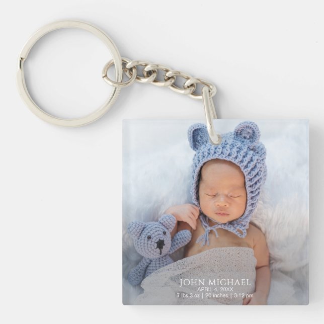 Newborn Baby Boy Photo Key Ring (Front)