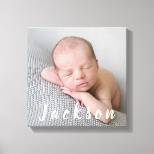 Newborn Baby Boy Photography Personalised Name Canvas Print