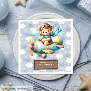 Newborn Baby Boy Teddy Bear Pilot Napkins Custom