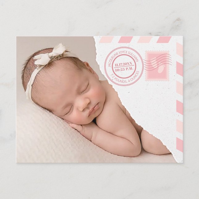 Newborn Baby Girl Announcement Postcard (Front)