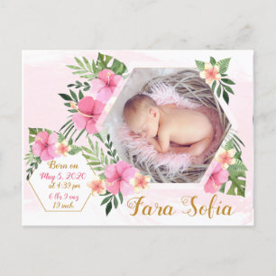 Newborn Baby Girl Announcement- Tropical Flowers Announcement Postcard