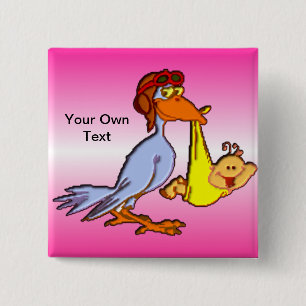 Newborn Baby Girl Arrival - A Stork Delivery 15 Cm Square Badge