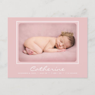 Newborn Baby Girl Arrival Birth Announcement Postcard