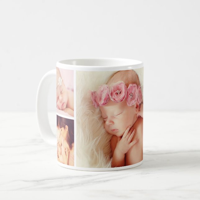 Newborn Baby Girl Custom Photo Collage Coffee Mug (Front Left)