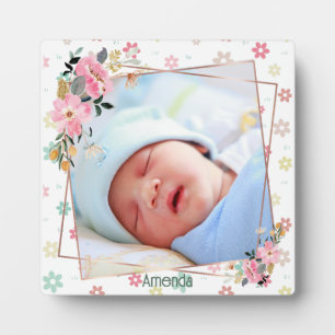 Newborn Baby Girl name Floral Custom Photo Plaque