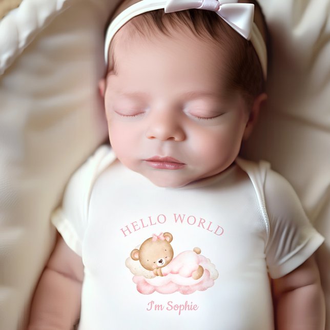 Newborn Baby Girl Name Personalised Pink Bear Baby Baby Bodysuit (Creator Uploaded)