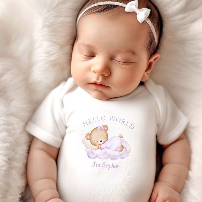 Newborn Baby Girl Name Personalised Purple Baby Bodysuit (Newborn Baby Girl Name Personalized Purple Baby Bodysuit)