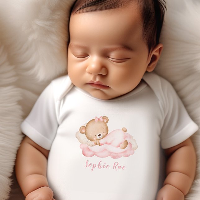 Newborn Baby Girl Name Pink Bear Baby Bodysuit (Newborn Baby Girl Name Pink Bear Baby Bodysuit)