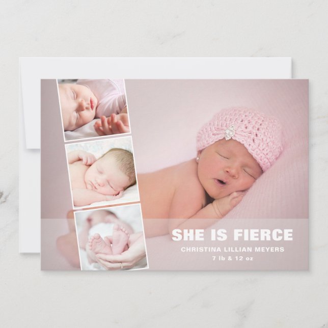 Newborn Baby Girl Pink Photo Birth Announcement (Front)