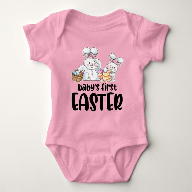 Newborn Baby Girls Easter Outfit Bunny Baby Bodysuit (Front)