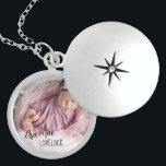 Newborn Baby Name and Photo Locket Necklace<br><div class="desc">A special photo locket for the new mum after the birth of her baby or as a keepsake gift for the newborn. The template is set up for you to add your own photo - if you have any problems with placement, try cropping your picture to a square before uploading....</div>