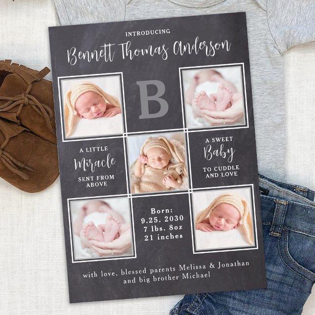 Newborn Baby Personalised 5 Photo Collage Birth  Announcement (Creator Uploaded)