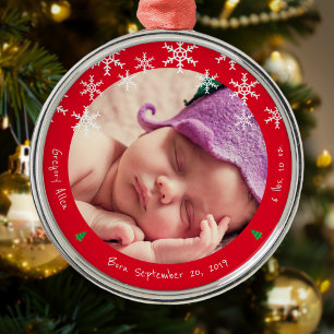 Newborn Baby Photo First Christmas Keepsake Metal Ornament