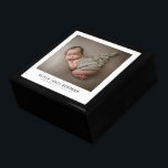 Newborn Baby Photo Modern  Gift Box<br><div class="desc">An adorable newborn baby photo with baby name and birth stats. Replace this sample photo with your own new baby photo. Tile top lacquered box with felt inside. For baby keepsakes or other small items.</div>