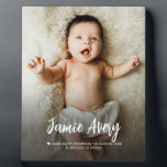 Newborn Baby photo name Script birth stats Plaque<br><div class="desc">Celebrate the arrival of your little one with this Newborn Baby Photo easel plaque , personalised with baby’s name, birth stats, and a cherished photo. This beautiful keepsake makes a heartfelt gift for godparents, grandparents, aunts, uncles, and loved ones. Crafted to capture and commemorate your baby’s first moments, this custom...</div>