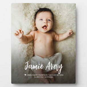 Newborn Baby photo name Script birth stats Plaque