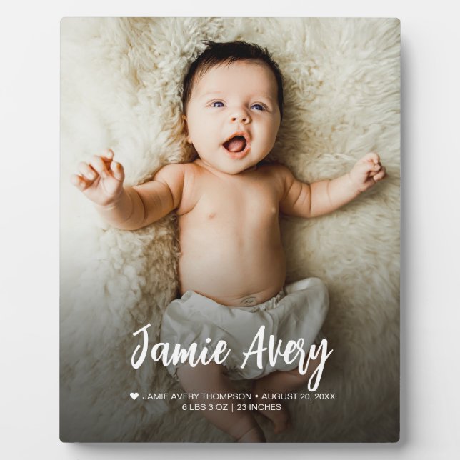Newborn Baby photo name Script birth stats Plaque (Front)