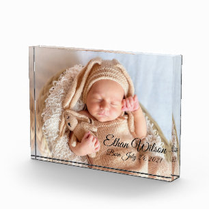 Newborn baby photo text name and birth date block