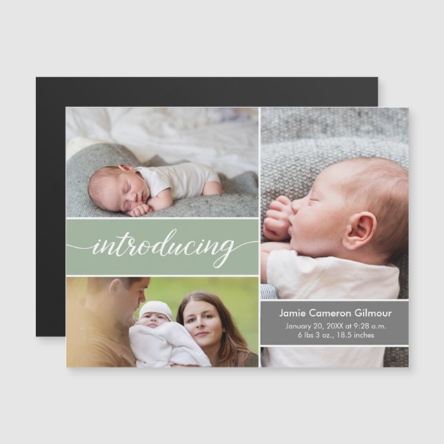 Newborn Baby photos Green birth announcement (Front/Back)