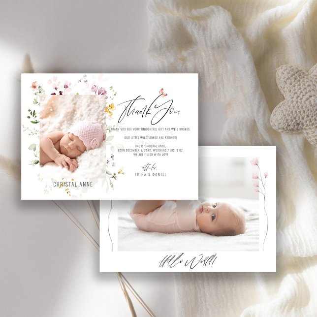 Newborn Baby Shower Girl Thank You Photo Birth   Announcement (Creator Uploaded)