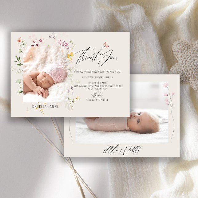 Newborn Baby Shower Girl Thank You Photo Birth   Announcement (Creator Uploaded)
