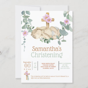 Newborn baby sleeping eucalyptus vine cute girl  invitation