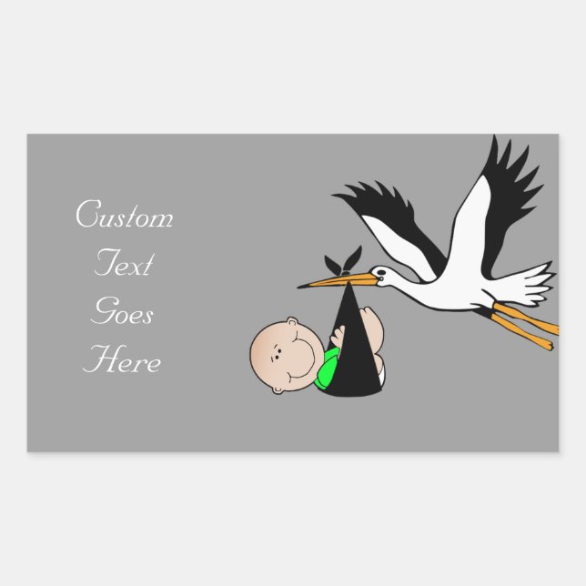 Newborn Baby & Stork Rectangular Sticker (Front)