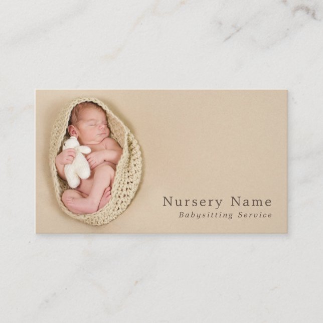 Newborn Baby & Teddy, Babysitter, Daycare, Nursery Business Card (Front)